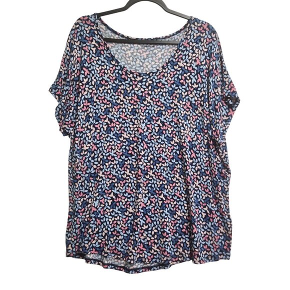 Lands End Womens 1X Plus Size Floral Print Rayon Spandex Top  4044 - Picture 1 of 7